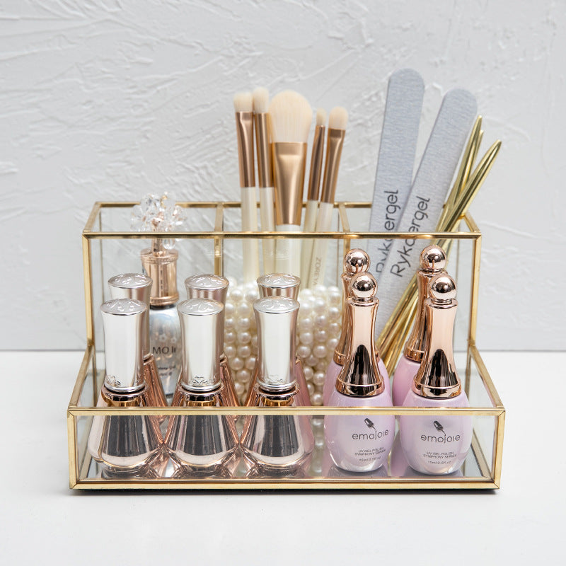 Glass Makeup Organizer Bathroom Cosmetic Organizer With Golden - view 5