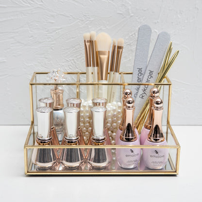 Glass Makeup Organizer Bathroom Cosmetic Organizer With Golden - view 5