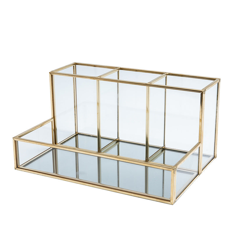 Glass Makeup Organizer Bathroom Cosmetic Organizer With Golden - view 2