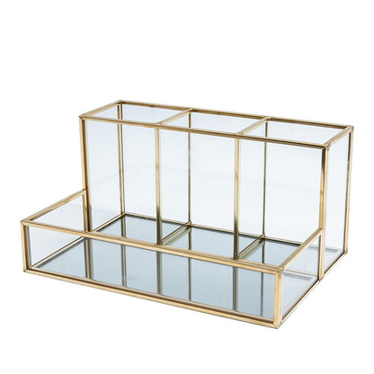 Glass Makeup Organizer Bathroom Cosmetic Organizer With Golden - view 2