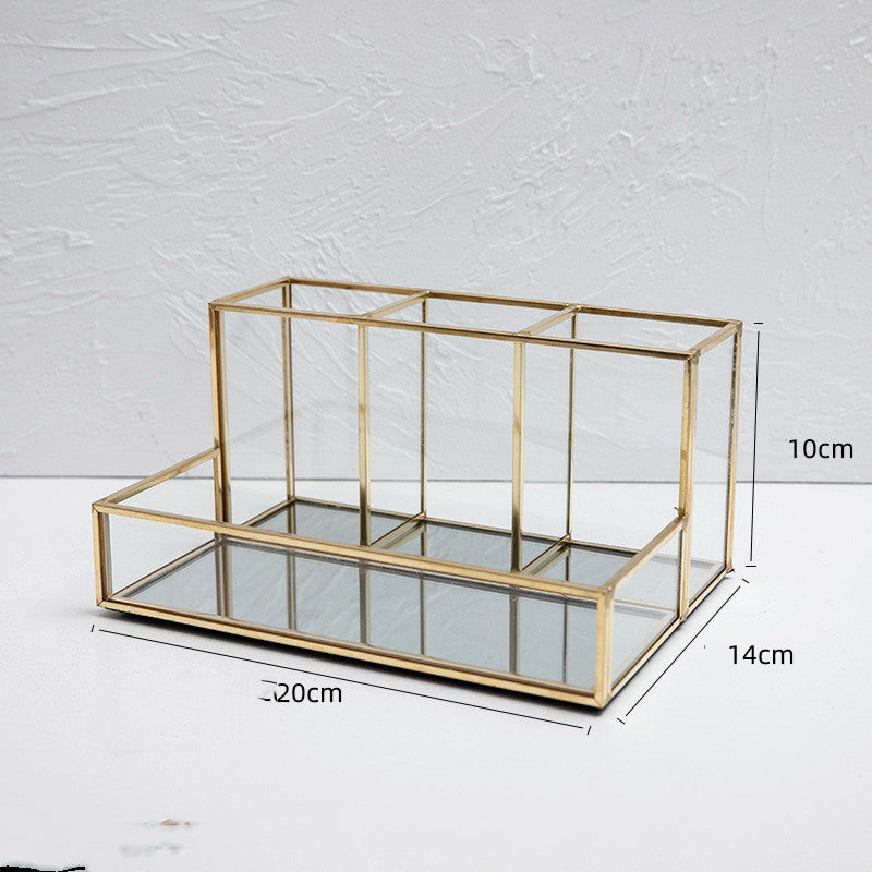 Glass Makeup Organizer Bathroom Cosmetic Organizer With Golden - view 3