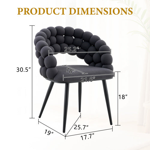Set Of 2 Gray Puffy Bubble Chair Ball Chain Chair Velvet Dining Chairs With Black Legs - view 2