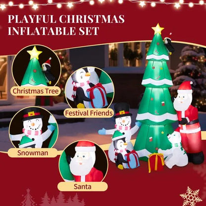 7.5FT Lighted Christmas Inflatable Decoration, Inflatable Christmas Tree With Santa And Snowman - view 2