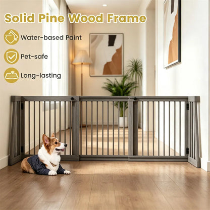 Adjustable Expandable Wooden Pet Gate 22 Inch Tall Freestanding Safety Fence - view 4