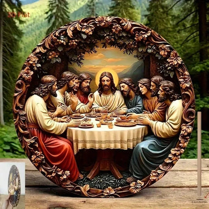 2D Flat Last Supper Wall Decor, Wall Decor, Exquisitely Carved Jesus & 12 Apostles Religious Art - view 5