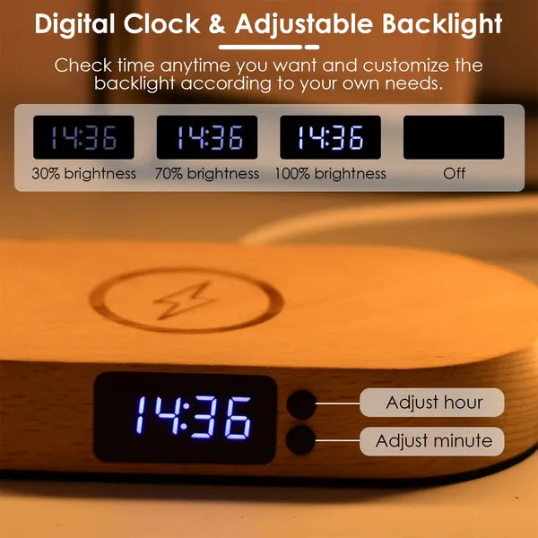 Bedside Table Lamp Touch Control Lamp With Clock Wireless Charging LED Desk Lamp Dimmable Nightstand Reading Lamp - view 4