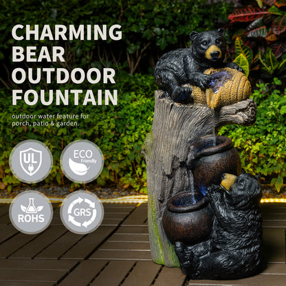 Bear Outdoor Water Fountain With LED Lights Cascading Fountains Outdoor For Patio Yard Balcony 23.62inch Garden - view 2