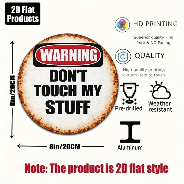 1pc 8x8in Vintage Warning Do Not Touch My Items Sign, My Items Sign, Sign, Funny 2D Flat Round Plaque Decorative Wall - view 4