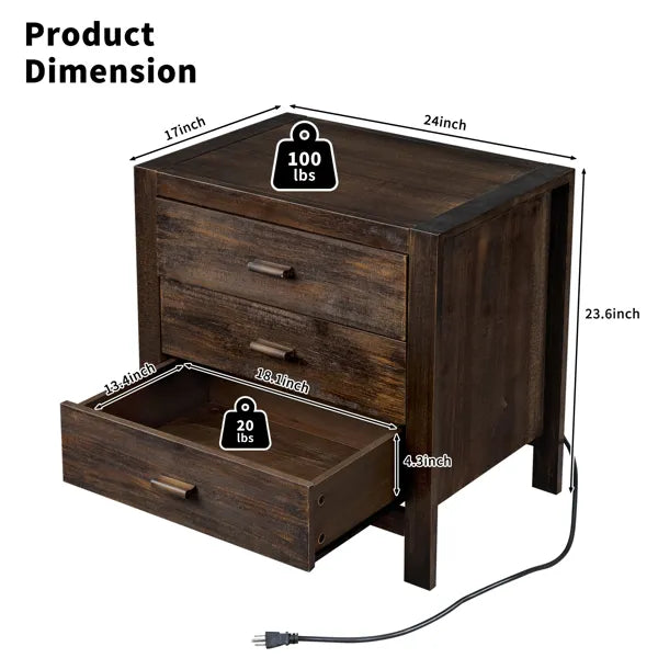 Wood Nightstand End Side Table with 3 Drawer for Living Room, Bedroom - view 8