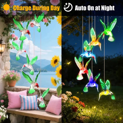 2PCS Hummingbird Solar Wind Chimes With Color Changing LED Lights, Waterproof Solar Powered Wind Chime For Outdoor - view 4