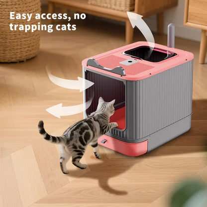 Elevated Leak Proof Elf Pink Cat Litter Box, Made Of Sturdy And Durable Materials - view 4