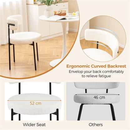 2 PCS White Sherpa Upholstered Dining Chair, Ergonomic Curved Backrest & Wide Round Seat - view 4