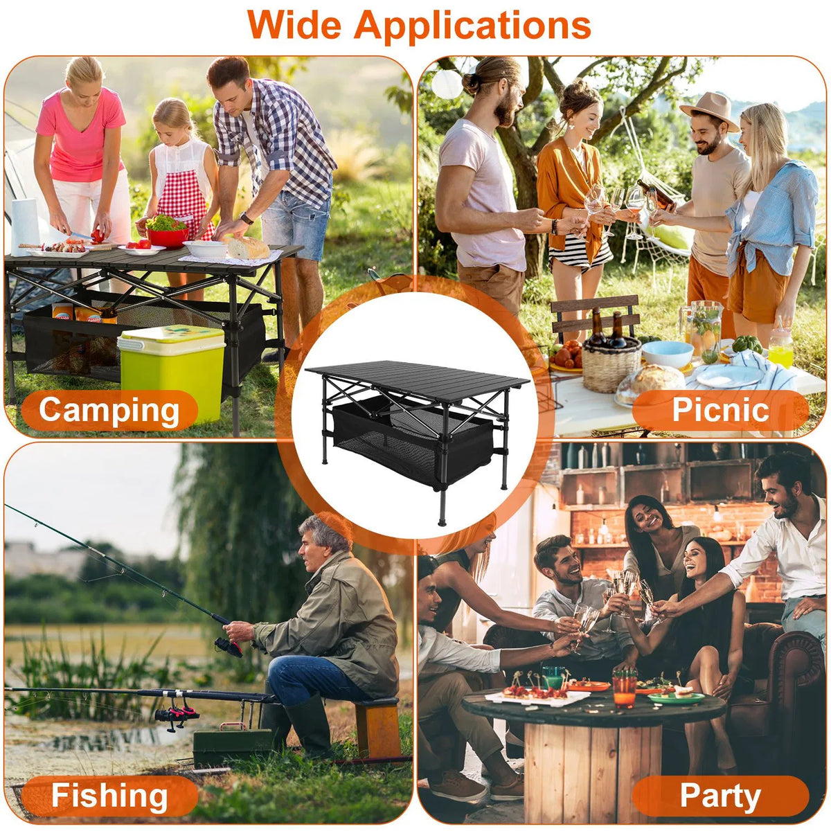 220 Lb Capacity Foldable Camping Table Aluminum Top & Steel Frame With Mesh Basket Portable BBQ Picnic Beach Table - view 5
