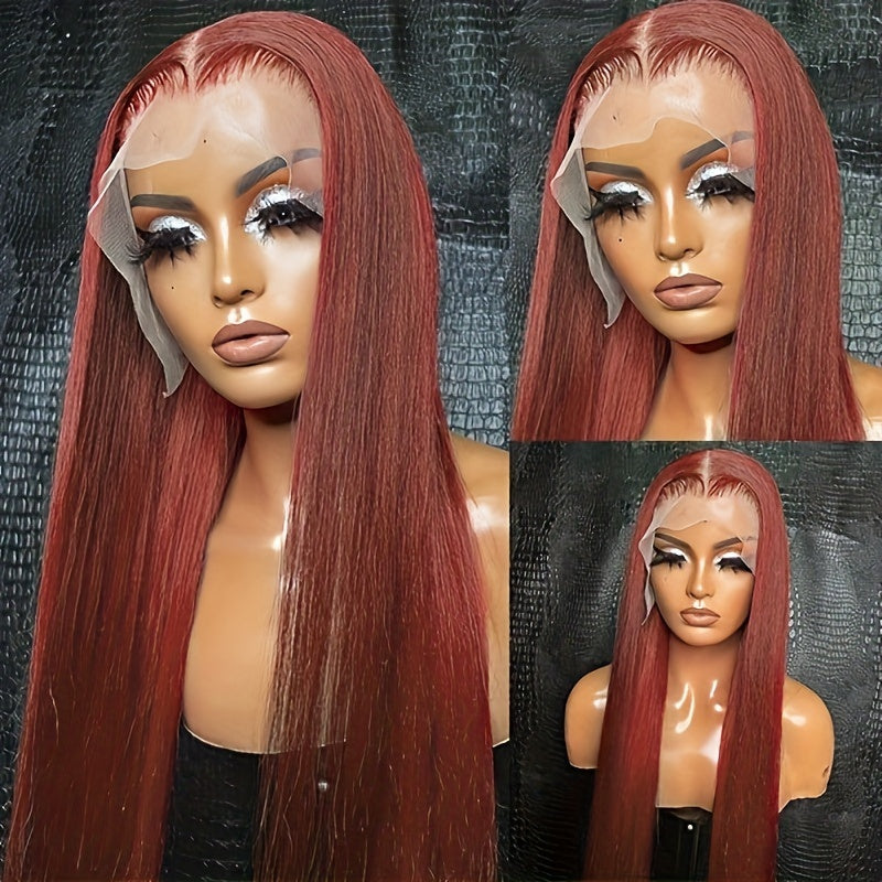 13x4 Straight Reddish-Brown Lace Front Wig HD Lace, Human Hair, Density - view 2