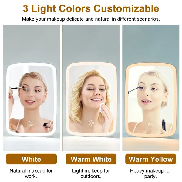 5.98x8.62in Lighted Makeup Mirror Vanity Desk Mirror Small LED Mirror With 3 Light Colors Touch Screen Brightness - view 4