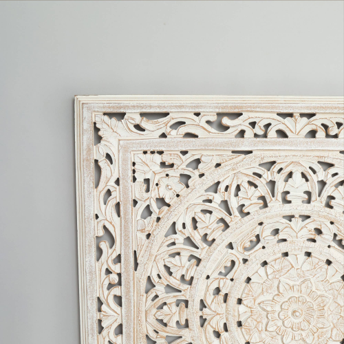 White Square Shape Handcrafted Wooden Wall Decor Elegant Home Accent - view 3