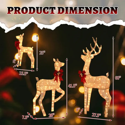 3-Piece Lighted Christmas Reindeer Family Set Outdoor Decorations, Weather Proof Sparkling Deer Family Set Of - view 4