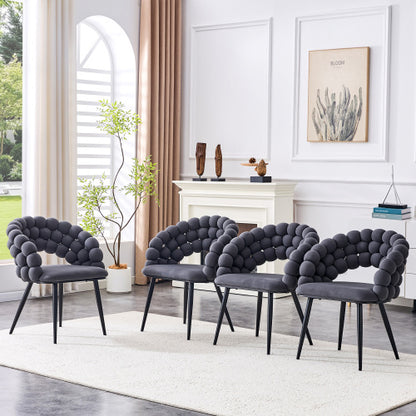 Set Of 2 Gray Puffy Bubble Chair Ball Chain Chair Velvet Dining Chairs With Black Legs - view 9