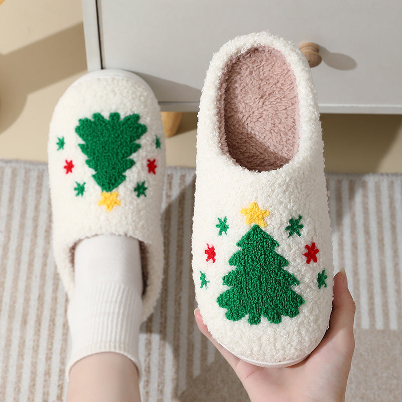 Christmas Home Slippers Cute Cartoon Santa Claus Cotton Slippers For Women And Men Couples Winter Warm Furry Shoes - view 8