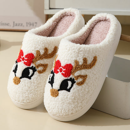 Christmas Home Slippers Cute Cartoon Santa Claus Cotton Slippers For Women And Men Couples Winter Warm Furry Shoes - view 9