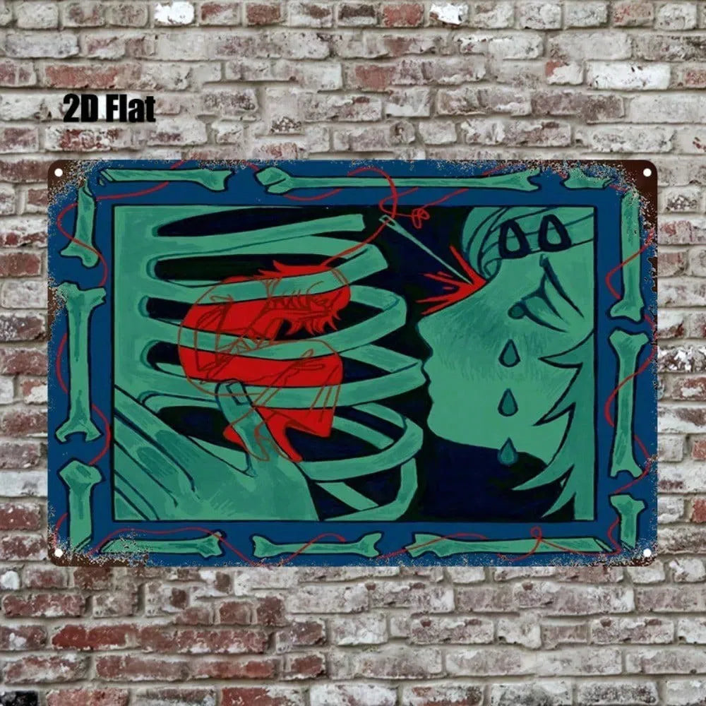 Vintage Abstract Red & Blue Skull Metal Wall Art, 8x12 Inch 2D Flat Iron Painting Sign, Retro Decor For Home Bar Garage - view 6