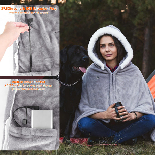 8-Zone Wearable Heated Blanket - 3 Adjustable Heat Levels, 59x31in Soft Flannel