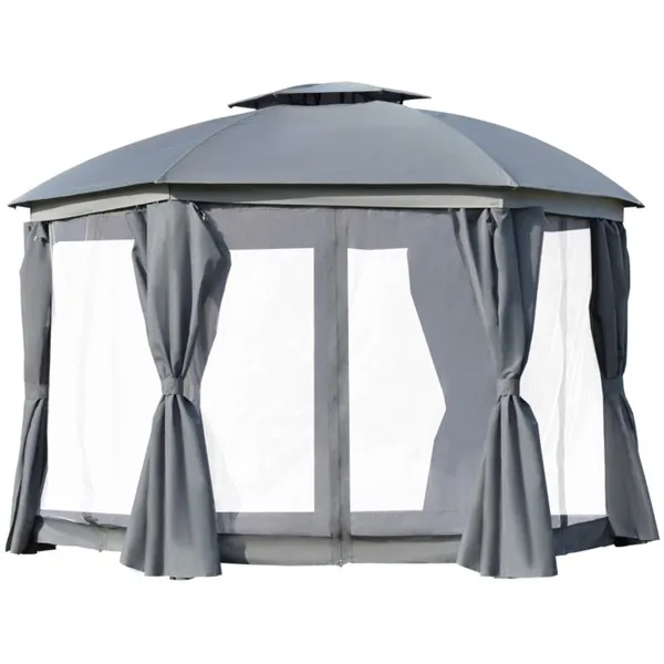 144x144 Inch Round Outdoor Gazebo, Patio Dome Gazebo Canopy Shelter With Double Roof, Netting Sidewalls And Curtains - view 3