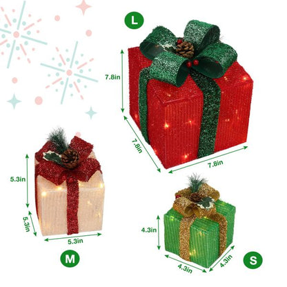 Box ABS Plastic Frame LED60 Light Warm White Light Three-Piece Set Onion Cloth Christmas Gift Box - view 3