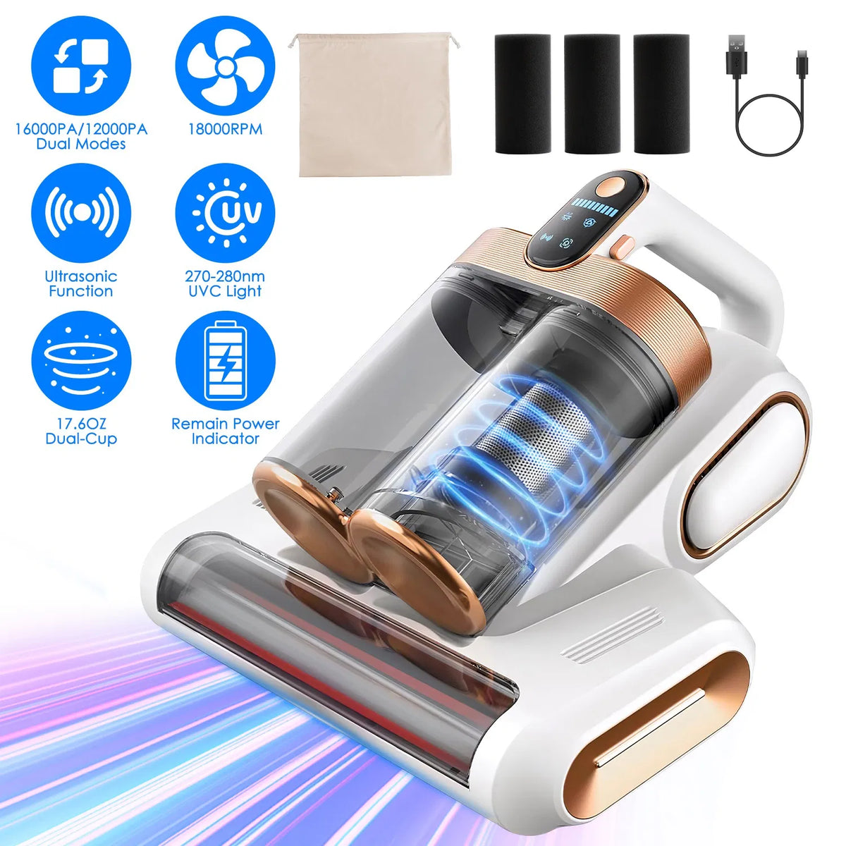 Mattress Vacuum Cleaner, Cordless 200W with 16KPA Suction, Allergen Removal - view 2