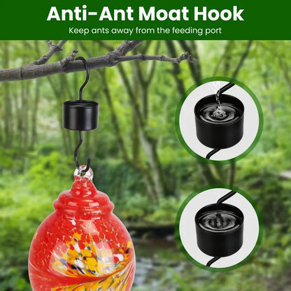 Glass Hummingbird Feeder 33OZ Hand Blown Hummingbird Feeder With 5 Flower Feeding Port Perch Ant Moat Hanging Hook S - view 5