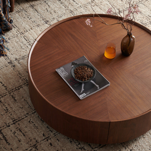 35.4-inch Coffee Tables, Circular Walnut Design, Suitable For Living Rooms, Walnut Material, Suitable For Bedrooms