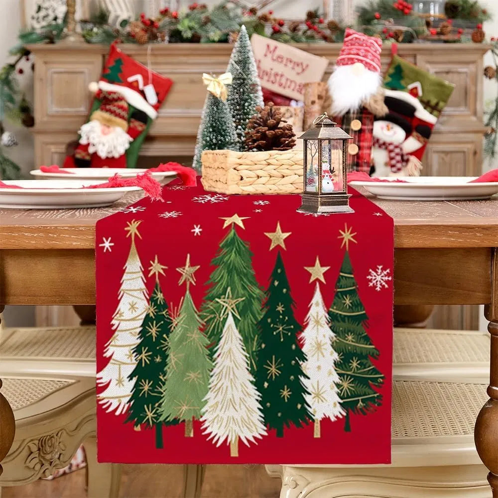 Christmas Table Runner 13x72 Inch, Xmas Trees Snowflakes Holiday Decorative Farmhouse Table Decoration For Kitchen - view 2
