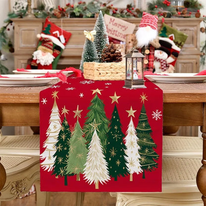 Christmas Table Runner 13x72 Inch, Xmas Trees Snowflakes Holiday Decorative Farmhouse Table Decoration For Kitchen - view 2