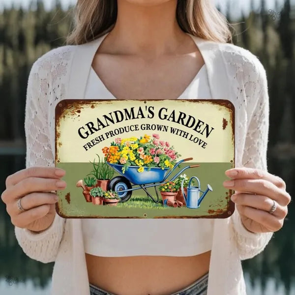 Grandma's Garden Vintage Metal Sign Garden Grown With Love Wall Decor Farmhouse Sign Gift For Mom - view 4