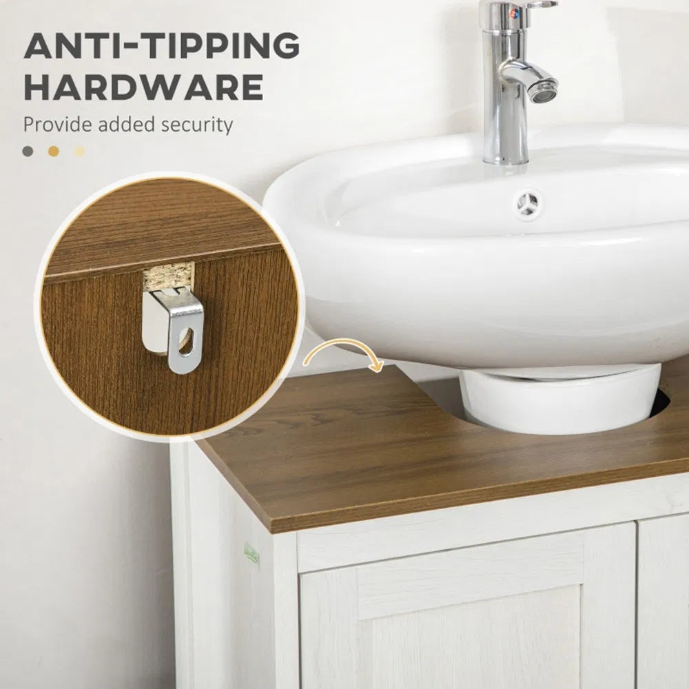 Pedestal Sink Storage Cabinet, Under Sink Cabinet with Double Doors, Antique White, Walnut-AS - view 4