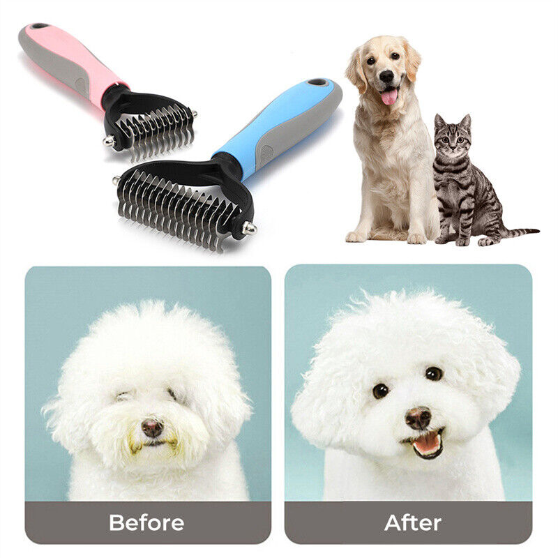 Grooming Brush For Pet Dog Cat Deshedding Tool Rake Comb Fur Remover Reduce 2-Side Dematting Tool For Dogs Cats Pets