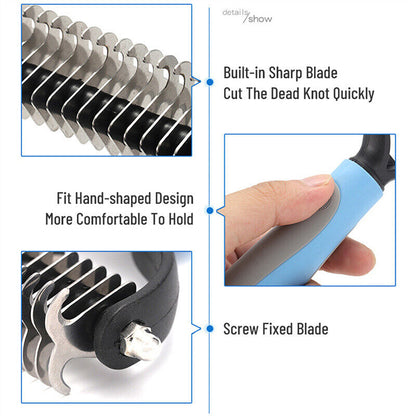 Grooming Brush For Pet Dog Cat Deshedding Tool Rake Comb Fur Remover Reduce 2-Side Dematting Tool For Dogs Cats Pets - view 6