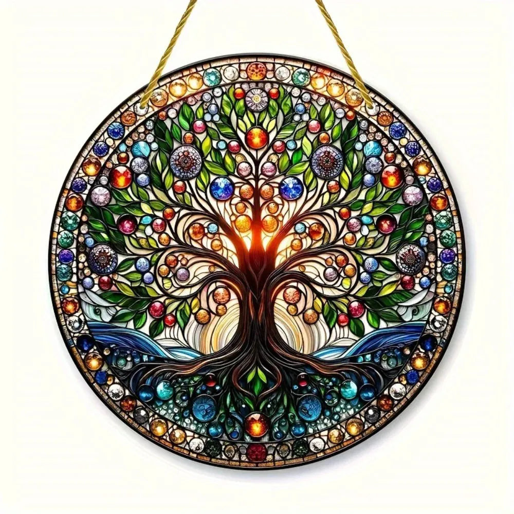 Tree of Life Wall Art Colorful Stained Glass Design Smooth Edges Indoor Outdoor Decor Housewarming Gift Acrylic - view 5
