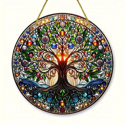Tree of Life Wall Art Colorful Stained Glass Design Smooth Edges Indoor Outdoor Decor Housewarming Gift Acrylic - view 5