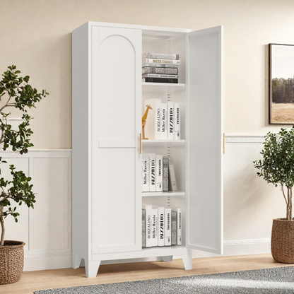 61'' 2 Shapely Doors Cabinet, Metal Storage Cabinet With Doors And Adjustable Shelves, For Bedroom, Living Room White - view 8