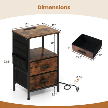 2pcs Nightstand with LED Lights & Charging Station, 2 Folding Fabric Drawers - view 5