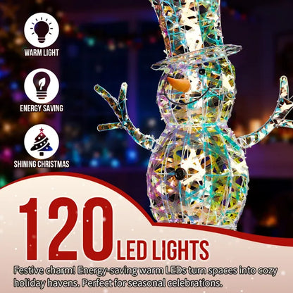 4FT Lighted Iridescent Snowman Christmas Decorations, Pre-lit Holiday Decor With 100 Warm White LED Lights For Xmas - view 2