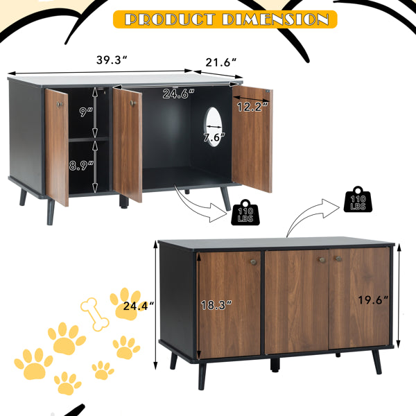 Litter Box Enclosure, Cat Litter Box Furniture With Hidden Plug, 3 Doors - view 6