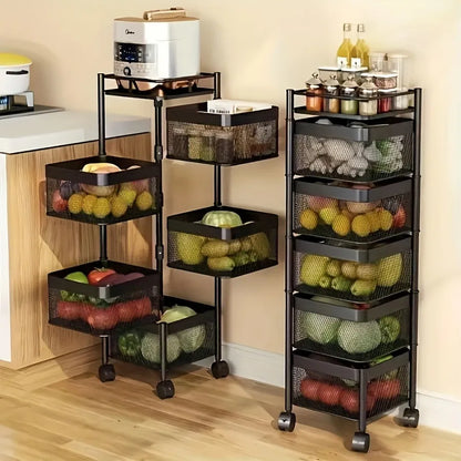 Rotating Kitchen Storage Shelf 5 Tier, Metal Fruit Vegetable Storage Basket Multi-Layer Vegetable Rack Storage Trolley - view 2