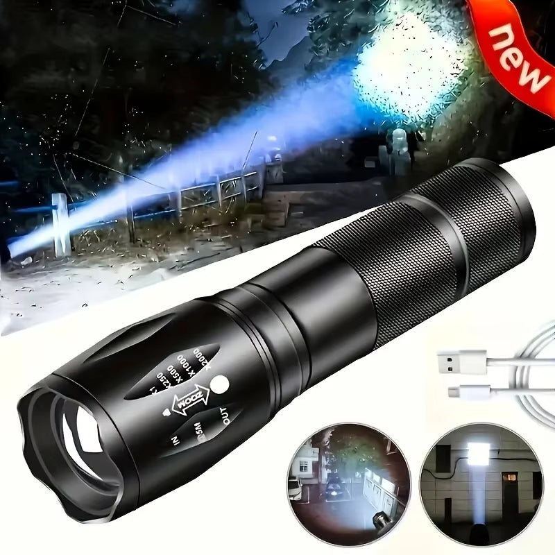 High Power LED Tactical Flashlight 5-Mode Light Zoom Waterproof Portable Torch For Camping Hiking Outdoor Hunting