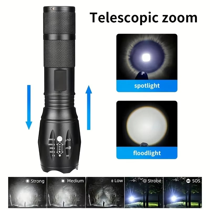High Power LED Tactical Flashlight 5-Mode Light Zoom Waterproof Portable Torch For Camping Hiking Outdoor Hunting - view 2