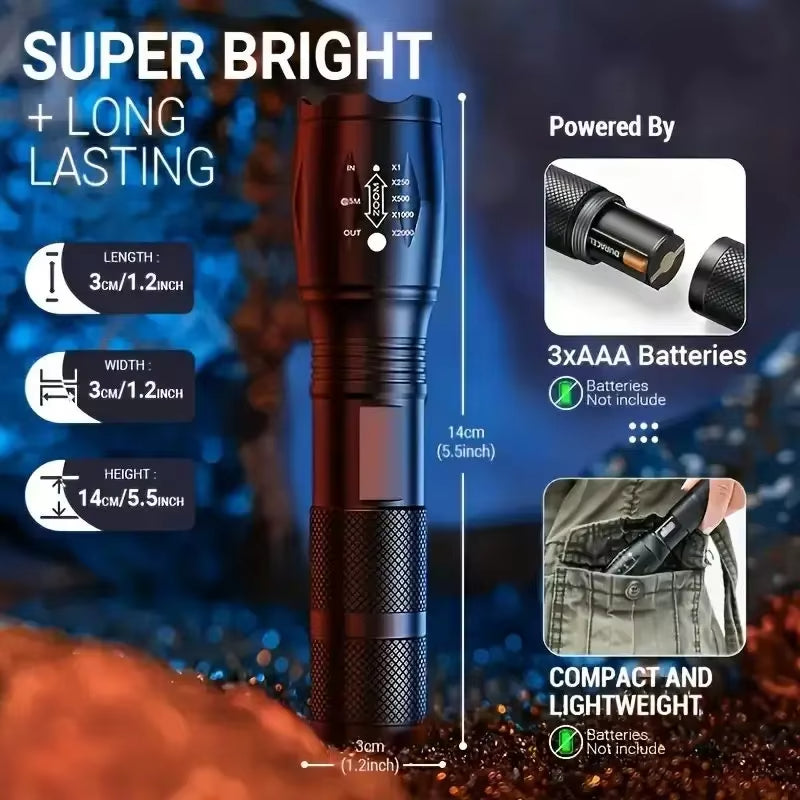 High Power LED Tactical Flashlight 5-Mode Light Zoom Waterproof Portable Torch For Camping Hiking Outdoor Hunting - view 4