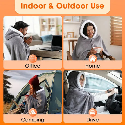Wearable Heated Throw Blanket Double-Sided Flannel Portable Electric Heating Hoodie For Women Men Machine Washable - view 2