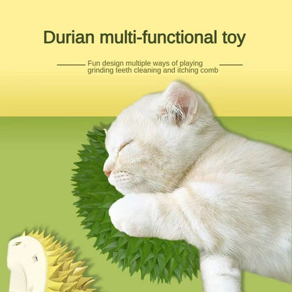 Durian Cat Brush, Dog Cat Self Groomer, Wall Corner Scratcher Massage Combs Durian Shape Molars Eat Slowly Toys