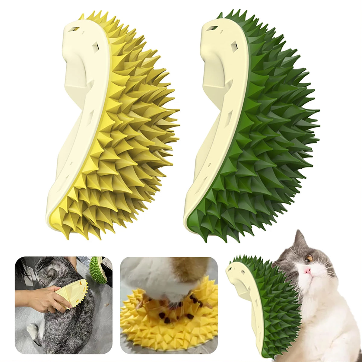 Durian Cat Brush, Dog Cat Self Groomer, Wall Corner Scratcher Massage Combs Durian Shape Molars Eat Slowly Toys - view 2